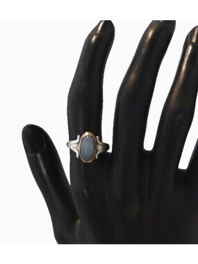 Vintage handmade 925 Silver ring with unknown stone real gold setting size 7.5